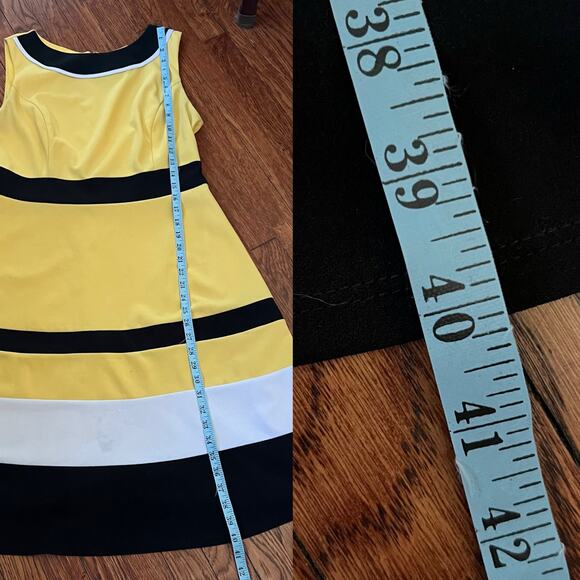 New York & Company Yellow Colorblock Fit & Flare Midi Dress Size L Pastel Retro - Picture 13 of 17